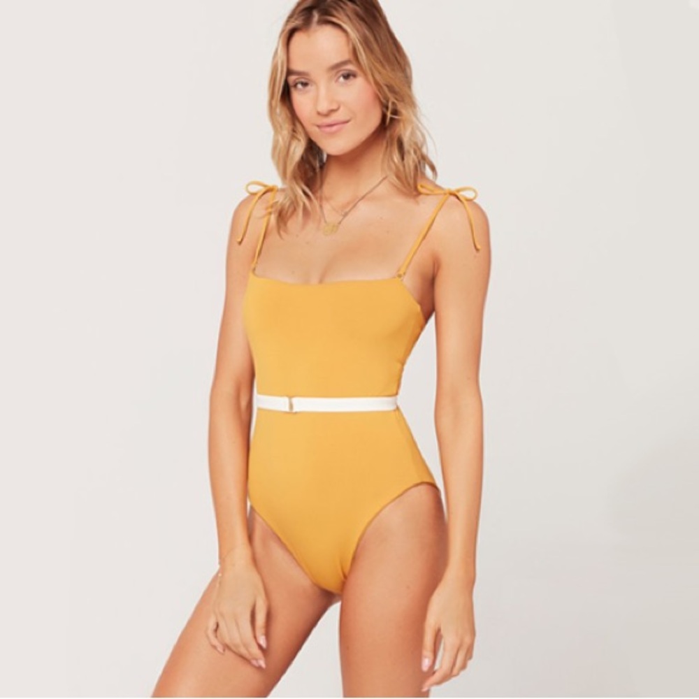 L*Space Yellow One Piece Swim with Removable White Belt